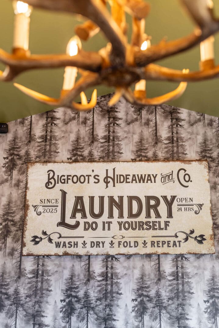 Rustic Bigfoot's Hideaway laundry room sign