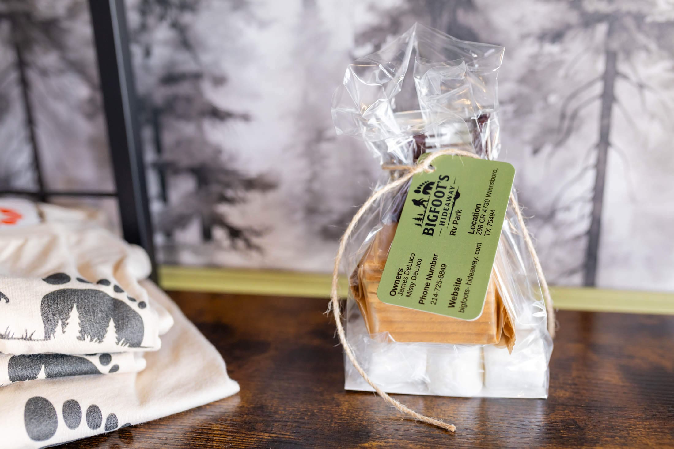 Wrapped natural soap with forest-printed towels